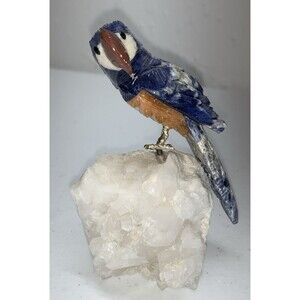 Сockatoo Parrot Semi Precious Stone Bird With Quartz Base